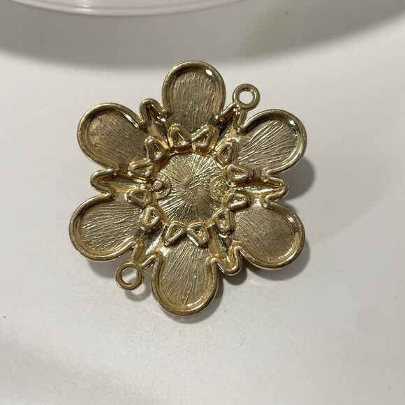 Vintage Leopard Print Cabochon Flower Pendant Connector Gold Tone 2” - Picture 4 of 5